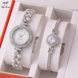 Pearls Ladies Jewellery Watch + Bracelet