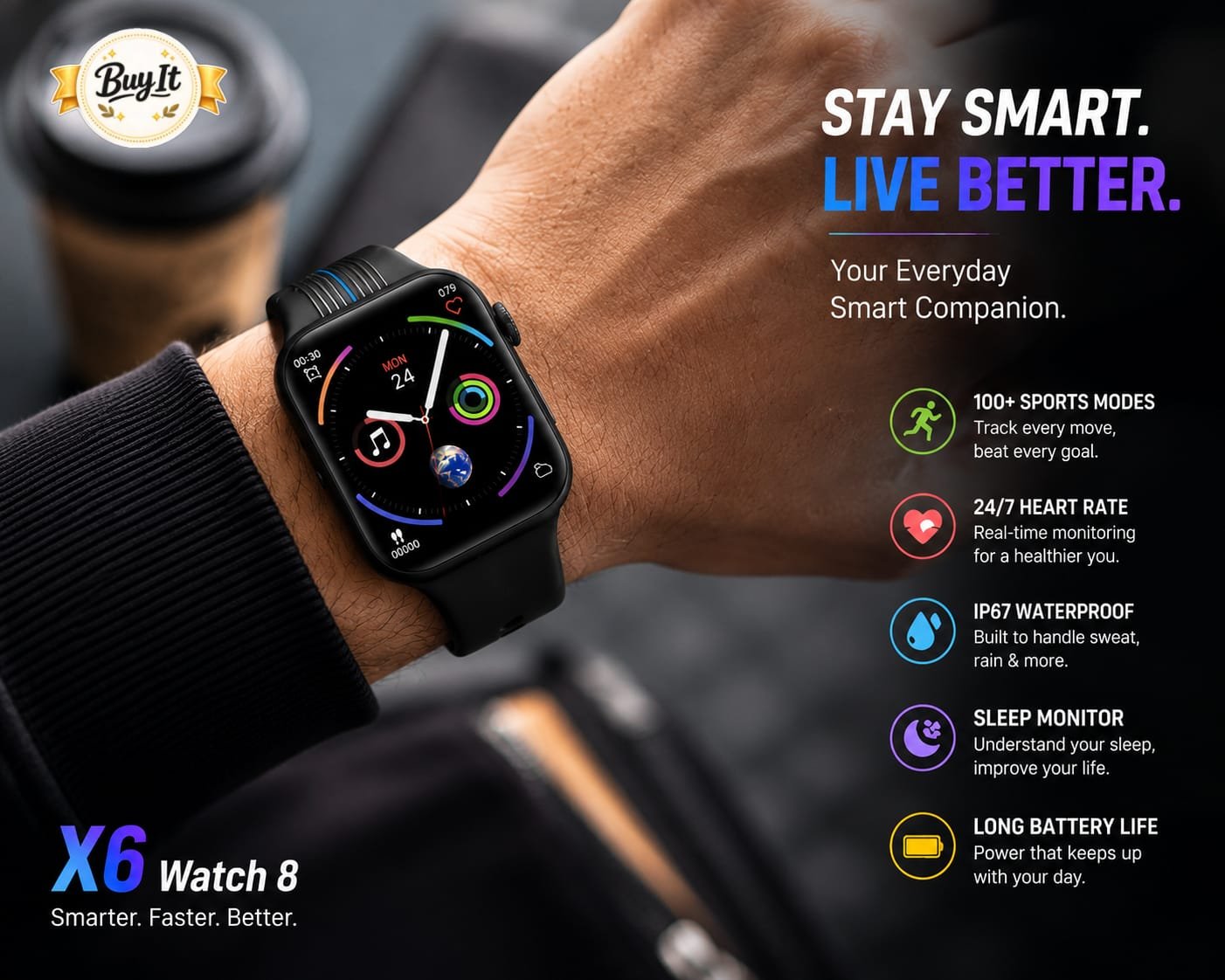 FULL SCREEN SMART WATCH PHONE DIALING WITH AIRPODS - Image 3