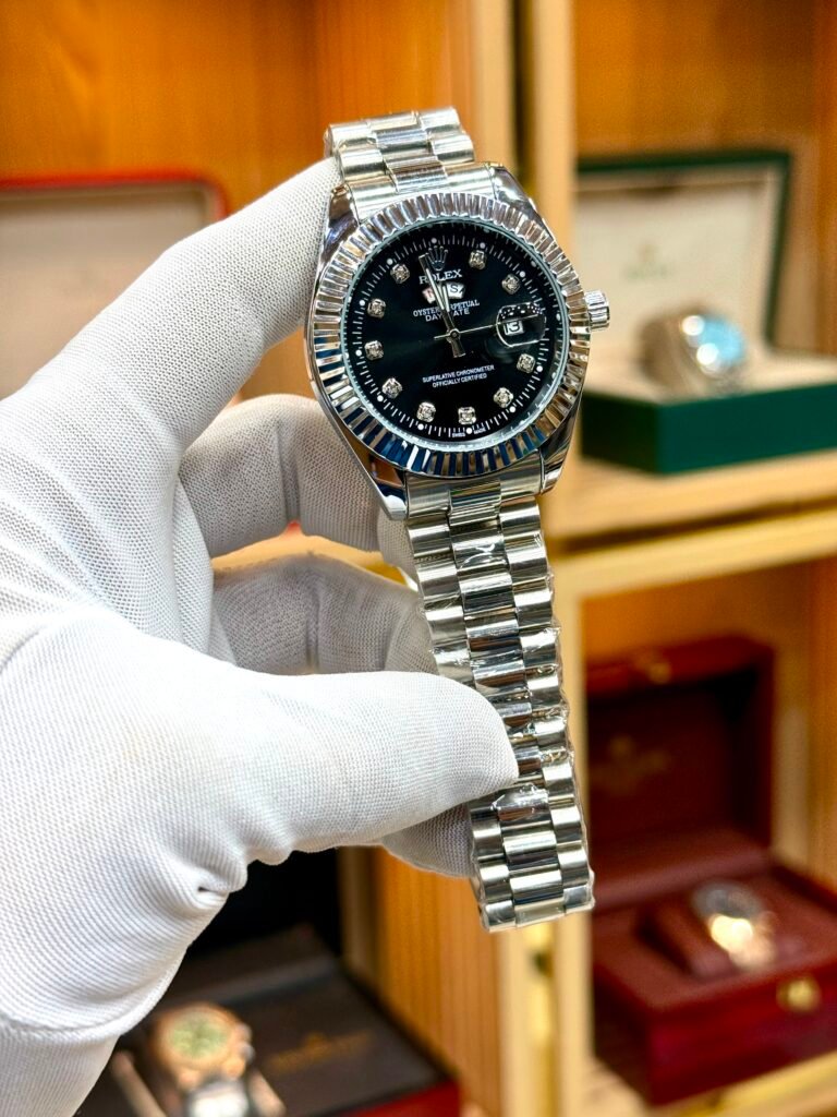 ROLEX (Mens Watch) Stone Dial Fluted Bezel Quartz Machine Fine Quality Day & Date Working Stainless Steel Chain