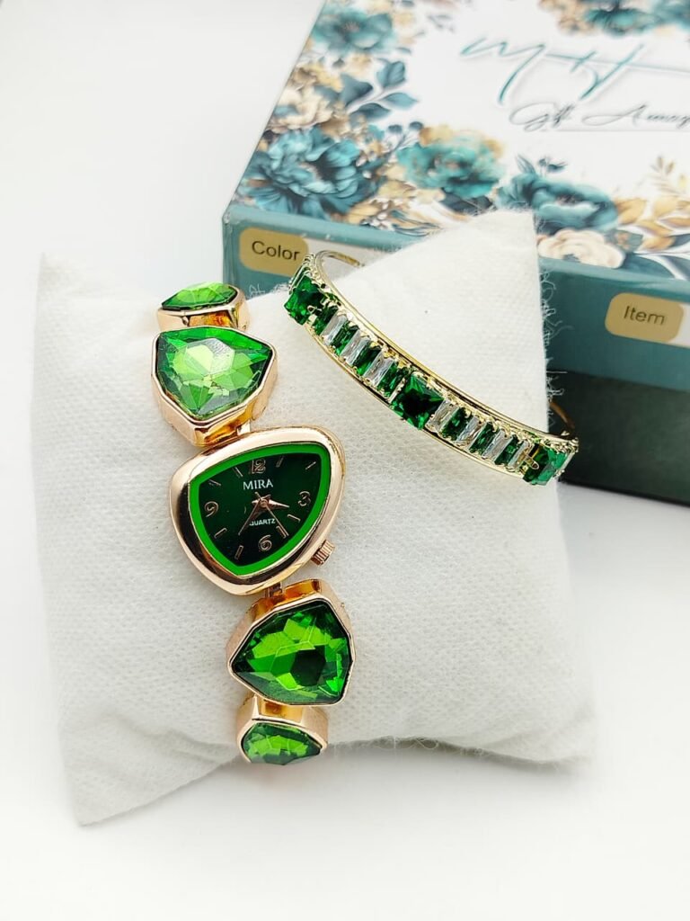 Mira Luxury Crystal Bracelet Watch Set for Women