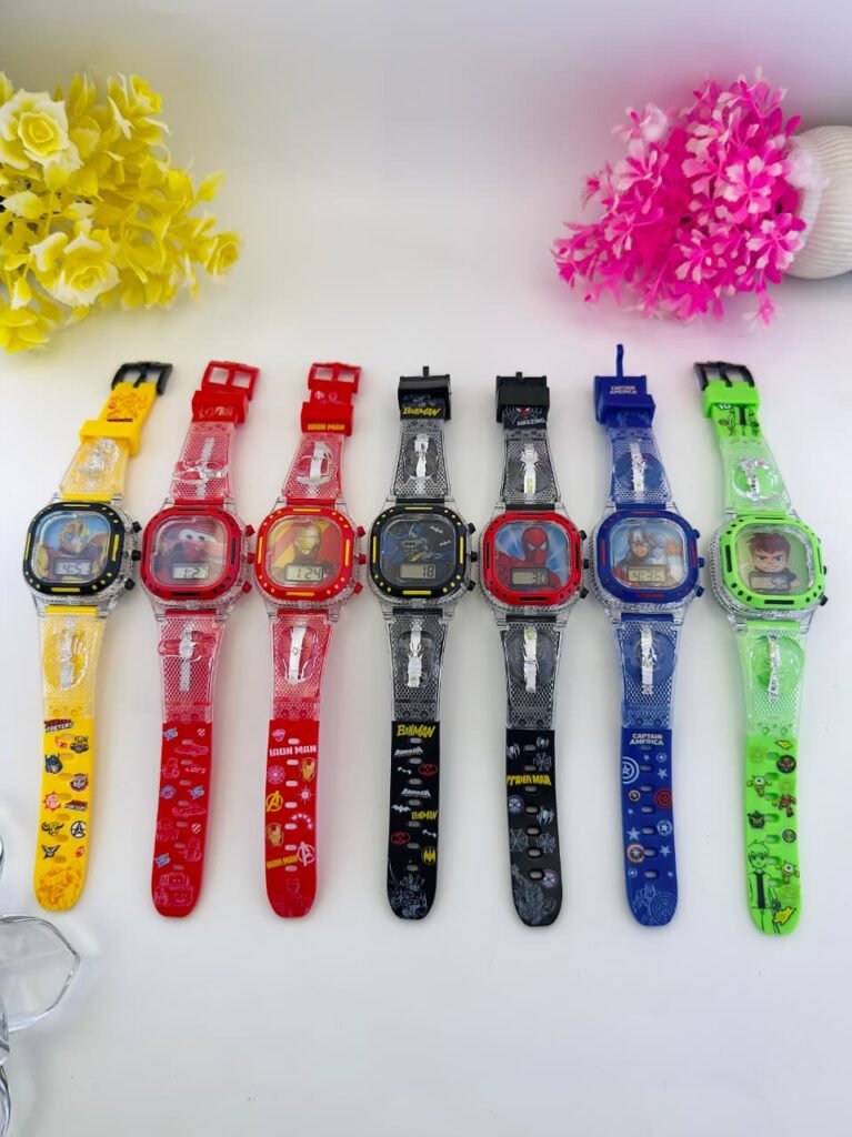 LATEST MODEL. FAMOUS CHARACTERS. MUSIC & LIGHT IN WATCH & STREP.